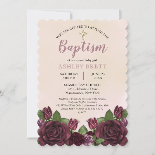 Wijn | Blush | Mauve Painterly Floral Baptisme Kaart (Voorkant)