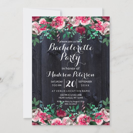 Wijn Blush & Navy Bachelorette Party Uitnodiging (Voorkant)