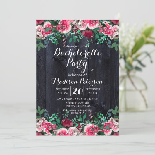 Wijn Blush & Navy Bachelorette Party Uitnodiging (Staand voorkant)