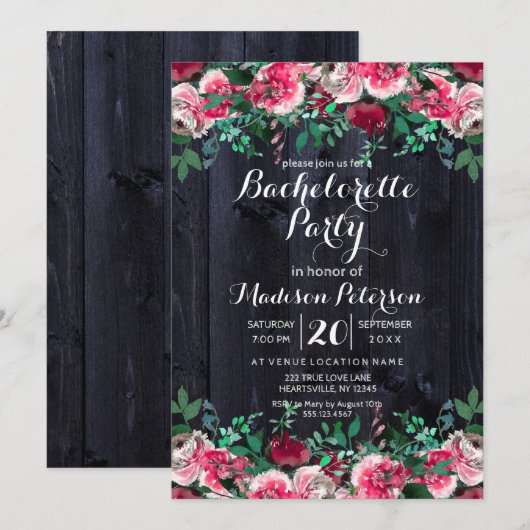 Wijn Blush & Navy Bachelorette Party Uitnodiging (Voorkant / Achterkant)