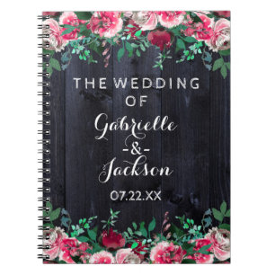Wijn Blush & Navy Wood Bourgogne Bruiloft Planner Notitieboek