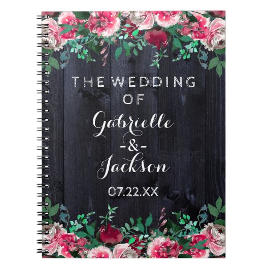 Wijn Blush & Navy Wood Bourgogne Bruiloft Planner Notitieboek (Voorkant)