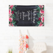 Wijn Blush & Navy Wood Bourgogne Bruiloft Welkom Spandoek (Insitu)