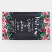 Wijn Blush & Navy Wood Bourgogne Bruiloft Welkom Spandoek (Horizontaal)