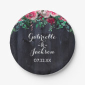 Wijn Blush & Navy Wood Burgundy Weddenschap Monogr Papieren Bordje (Voorkant)