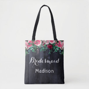 Wijn Blush & Navy Wood Burgundy Weddenschap Monogr Tote Bag