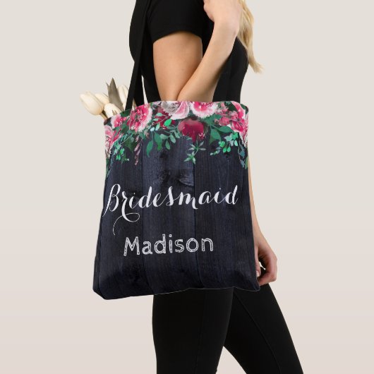 Wijn Blush & Navy Wood Burgundy Weddenschap Monogr Tote Bag (Dichtbij)