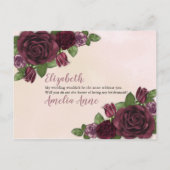 Wijn | Blush | Verzoek van Mauve Floral Bridesmaid Uitnodiging Briefkaart (Achterkant)