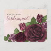Wijn | Blush | Verzoek van Mauve Floral Bridesmaid Uitnodiging Briefkaart (Voorkant)