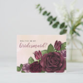 Wijn | Blush | Verzoek van Mauve Floral Bridesmaid Uitnodiging Briefkaart (Staand voorkant)