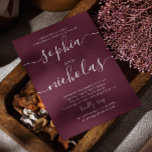 Wijn Bourgogne / Plum script verlovingsfeest Kaart<br><div class="desc">Eenvoudige minimalistische script bruiloft verlovingsfeest uitnodiging in wijn bordeaux,  pruim kleuren. Neem contact met me op als je nog meer objecten nodig hebt.</div>