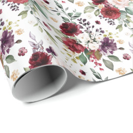 Wijn Bourgondië Bloemboeket Patroon Cadeaupapier