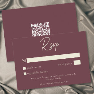 Wijn Bourgondië Minimalistische Herfst Bruiloft QR RSVP Kaartje
