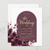 Wijn Bourgondië Rozen Goud Tekst Trouw UITNODIGING (Voorkant / Achterkant)