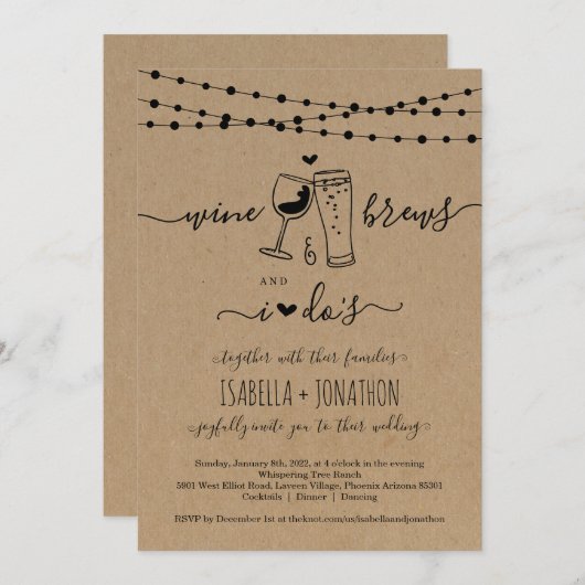 Wijn & Brews en ik heb een huwelijksuitnodiging Kaart (Voorkant / Achterkant)