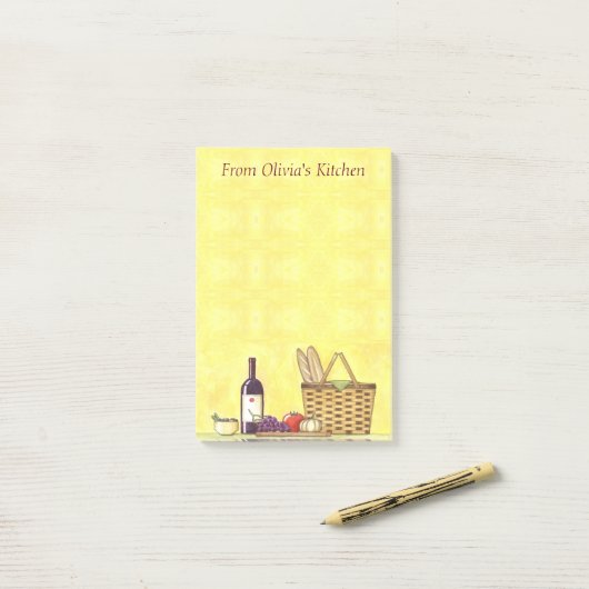 Wijn, brood & olie gepersonaliseerd post-it® notes (Op bureau)