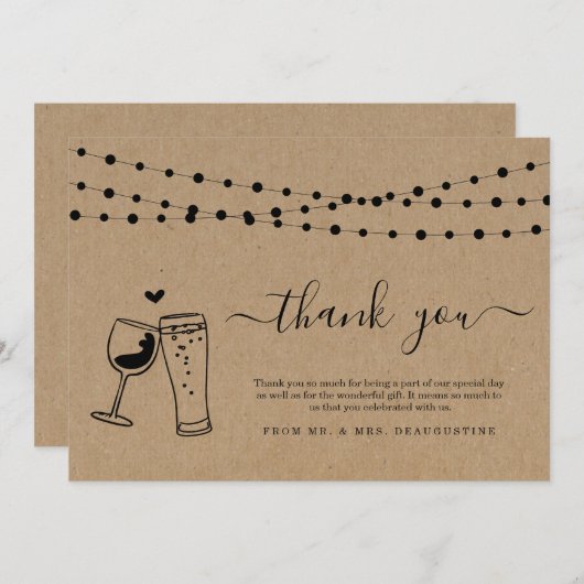 Wijn & Brouwsels Bier Toast & Slingerlichtjes Bedankkaart (Voorkant / Achterkant)