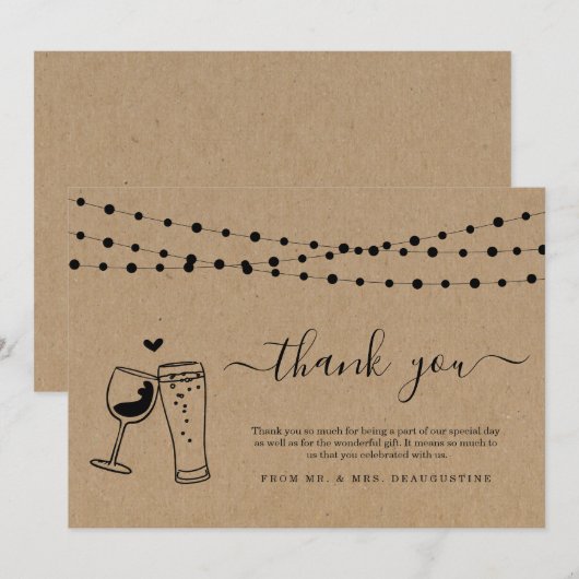 Wijn & Brouwsels Bier Toast & Slingerslichtjes Bedankkaart (Voorkant / Achterkant)