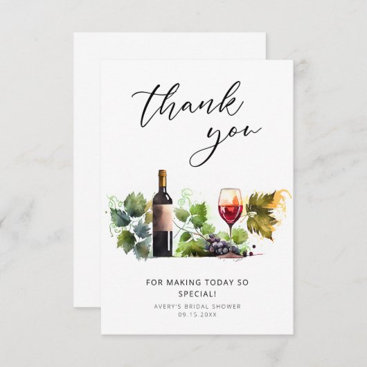 Wijn Bruiloft Bruidsfeest Dankkaart Thema Bedankkaart (Voorkant / Achterkant)