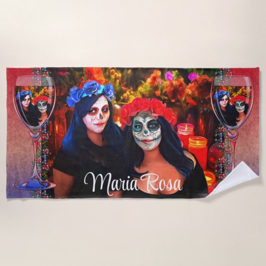 Wijn, Catrinas, bloemen en kaarsen 1718 Strandlaken (Voorkant)