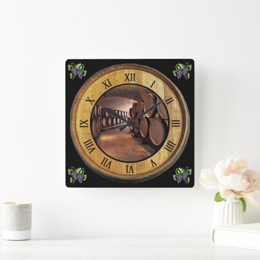 Wijn Cellar Clock 01 ~ Wine Barrel Deksel Achtergr Vierkante Klok (Huis)