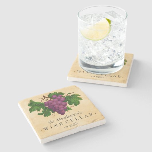 Wijn Cellar met Grafiek  Gepersonaliseerde Naam Stenen Onderzetter (Zijkant)