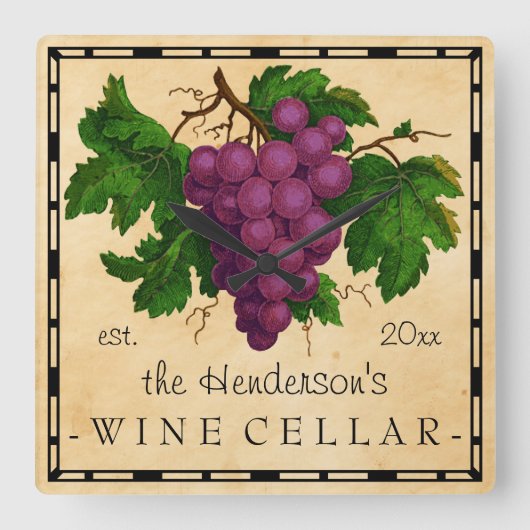 Wijn Cellar met Grafiek  Gepersonaliseerde Naam Vierkante Klok (Voorkant)