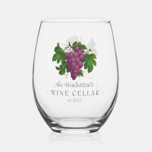Wijn Cellar met Grafiek  Gepersonaliseerde Naam Wijnglas Zonder Voet (Achterkant)