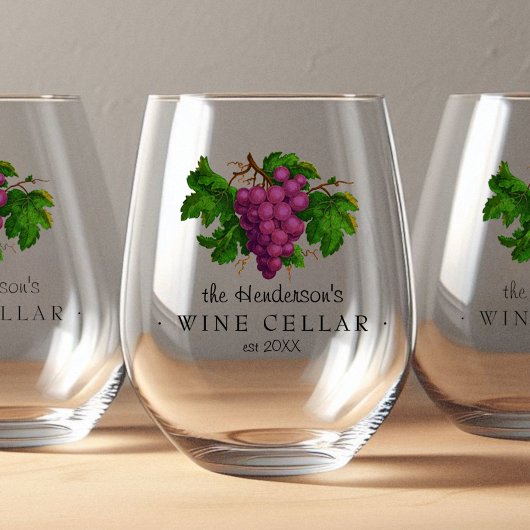 Wijn Cellar met Grafiek  Gepersonaliseerde Naam Wijnglas Zonder Voet