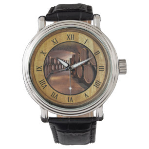 Wijn Cellar Watch 01 ~ Wine Barrel Deksel Achtergr Horloge