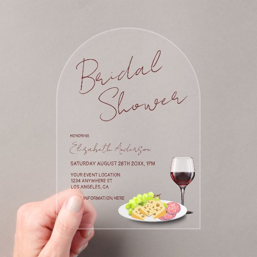 Wijn & Charcuterie Bruidsdouche Acryl Uitnodigingen (Insitu (Draagbaar))