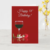 Wijn Cheers Happy 58th Birthday Funny Card Kaart (Gele Bloem)