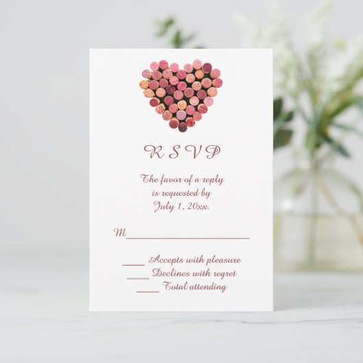 Wijn Corks Heart Wedding RSVP (Staand voorkant)