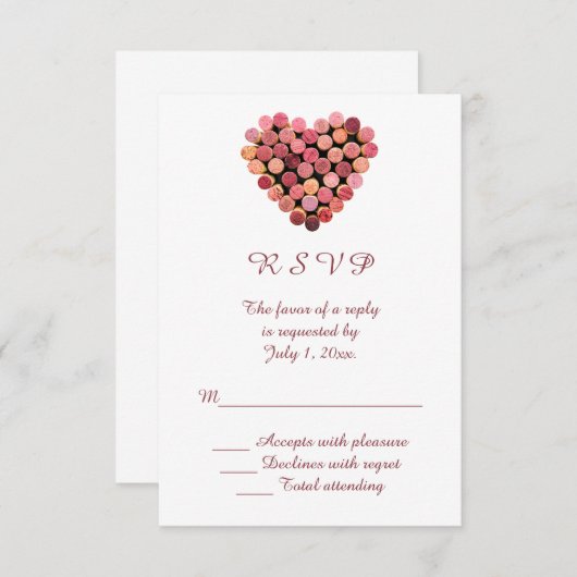 Wijn Corks Heart Wedding RSVP (Voorkant / Achterkant)