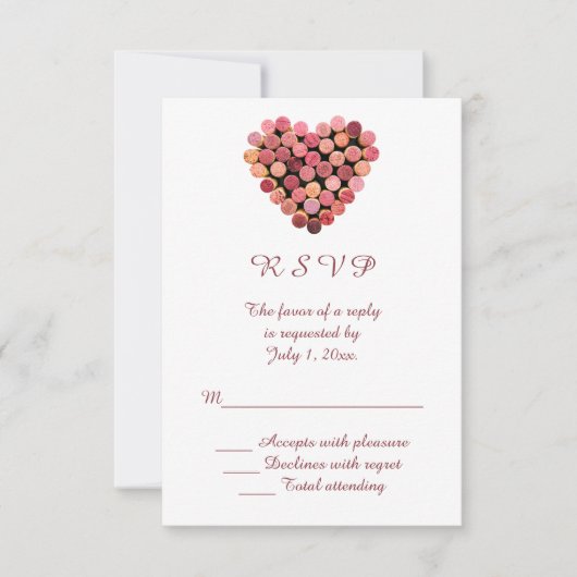 Wijn Corks Heart Wedding RSVP Kaartje (Voorkant)