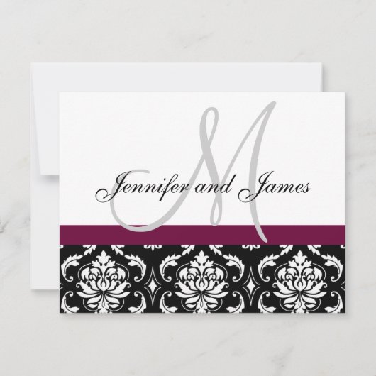 Wijn Damask Monogram & Names voor bruiloft RSVP-ka RSVP Kaartje (Voorkant)