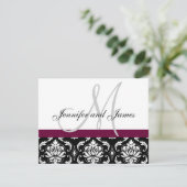 Wijn Damask Monogram & Names voor bruiloft RSVP-ka RSVP Kaartje (Staand voorkant)