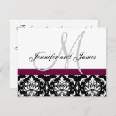 Wijn Damask Monogram & Names voor bruiloft RSVP-ka RSVP Kaartje (Voorkant / Achterkant)