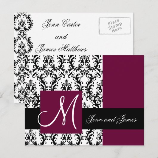 Wijn Damask Save the Date Wedding Aankondiging (Voorkant / Achterkant)