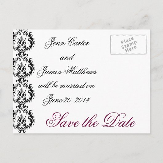 Wijn Damask Save the Date Wedding Aankondiging (Achterkant)