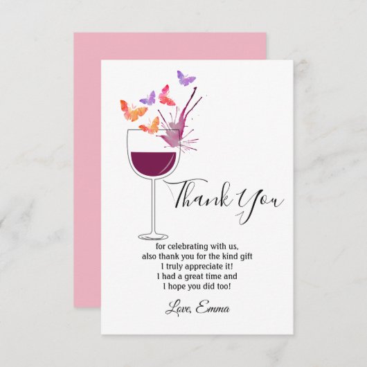 wijn , dank je wel bedankkaart (Voorkant / Achterkant)