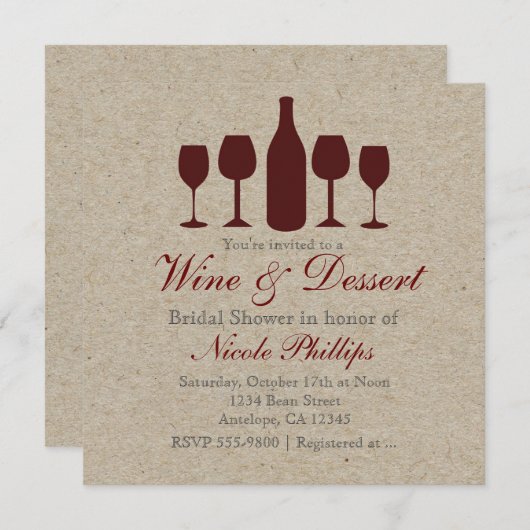 WIJN & Dessert Rustiek ELK EVENEMENT Uitnodigingen (Voorkant / Achterkant)