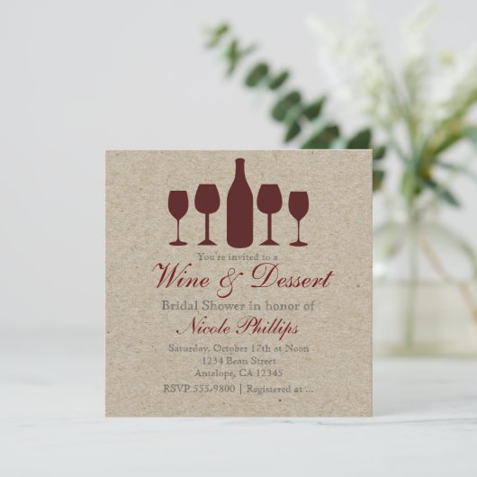 WIJN & Dessert Rustiek ELK EVENEMENT Uitnodigingen (Staand voorkant)