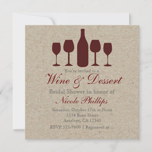 WIJN & Dessert Rustieke UITNODIGINGEN voor ELK EVE (Voorkant)