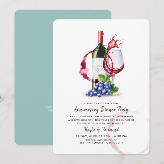 Wijn & Diner gelegenheid jubileum Kaart (Voorkant / Achterkant)