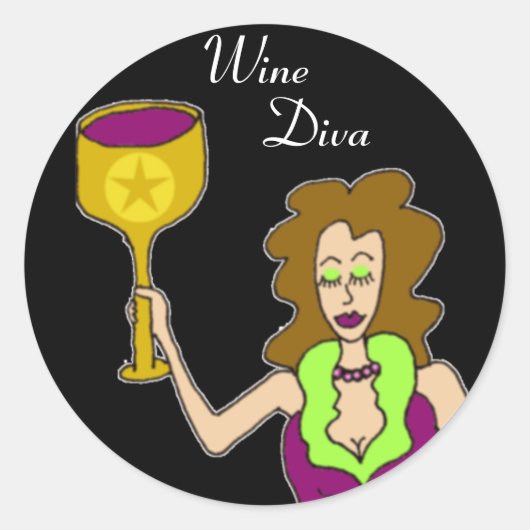 Wijn Diva donker Ronde Sticker (Voorkant)