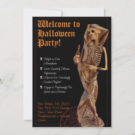 Wijn & Dood Halloween Invitatie Kaart (Voorkant)