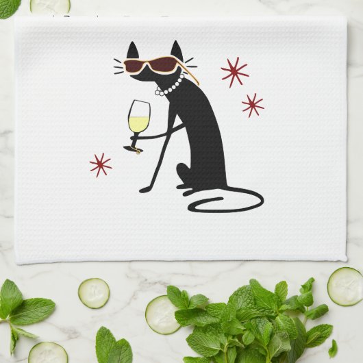 Wijn Drink kat, luister niet naar haar ze is Drink Theedoek (Gevouwen)