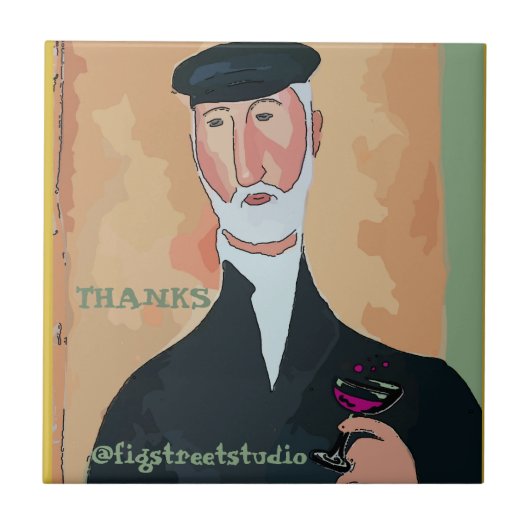 Wijn Drink Man keramische tegel Tegeltje (Voorkant)