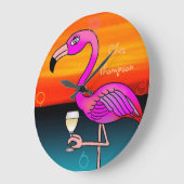 Wijn drink roze Flamingo gepersonaliseerd Grote Klok (Hoek)